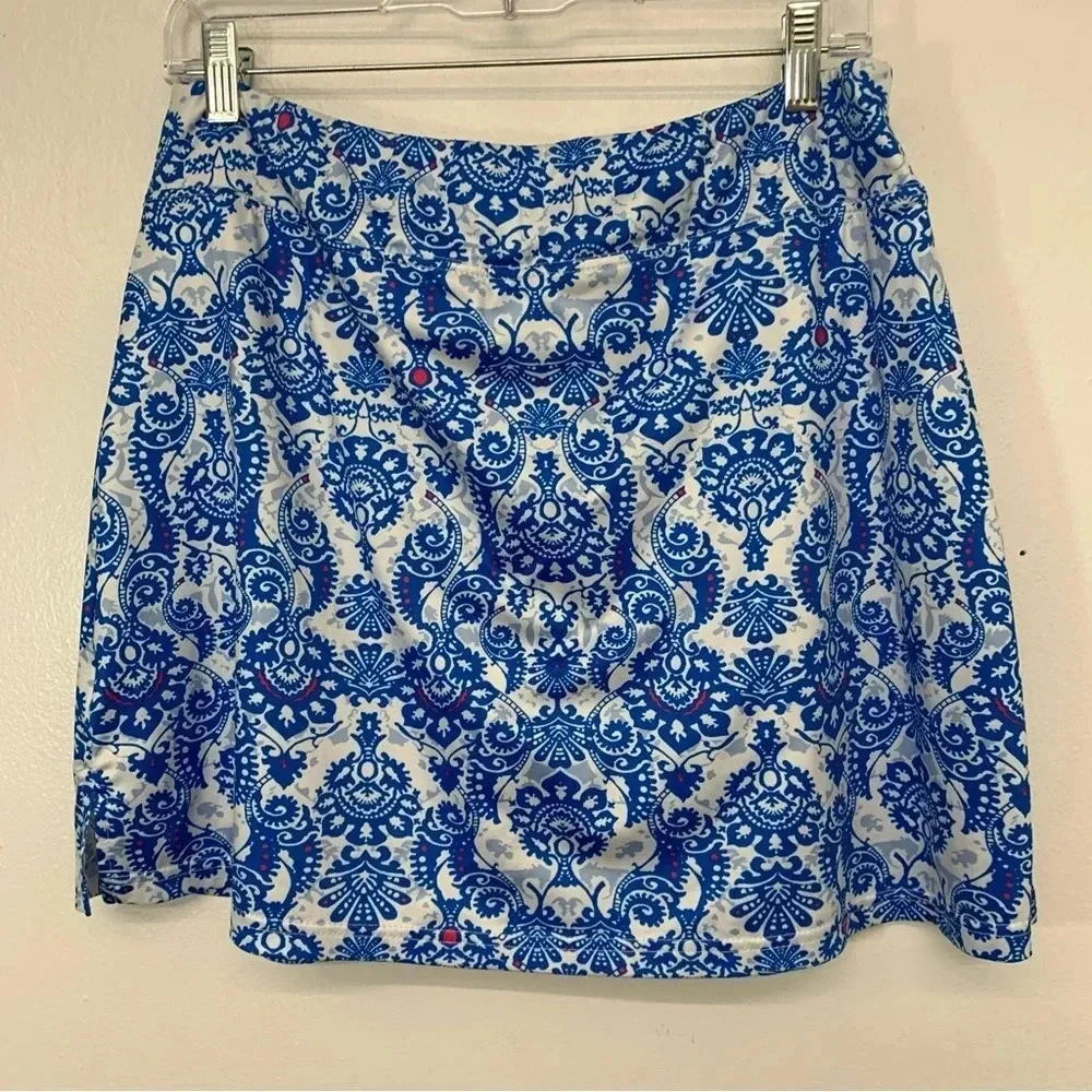 Ekouaer Skort Skirt XL Pull On Blue White Print Elastic Waist Tennis Pickelball‎